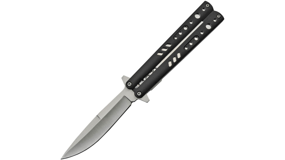 China Made Linerlock A/O Folding Knife, 3.5 satin finish stainless blade, Black aluminum handle, 300482