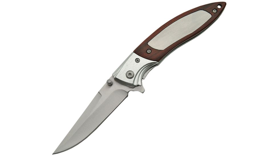 China Made Linerlock Folding Knife,3.25in,Clip Point,Brown,Pakkawood Handle CN300322