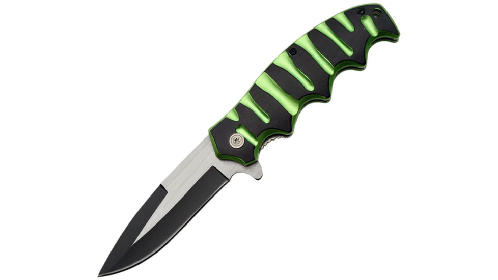 China Made Linerlock Green and Black A/O Folding Knife,3.75in,Stainless Steel,Green and Black,Aluminum Handle CN300299GN