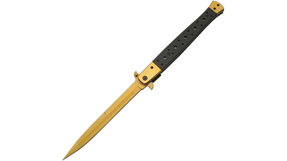 China Made Long Stiletto Linerlock Gold