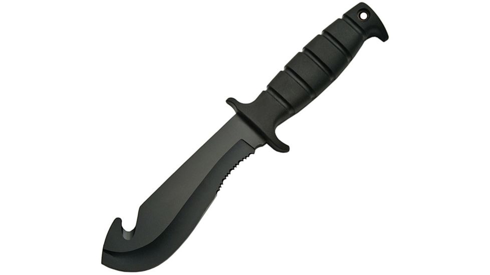 China Made Rubber Handle Guthook Fixed Blade Knife, 6in, Black Rubberized Handle CN211222
