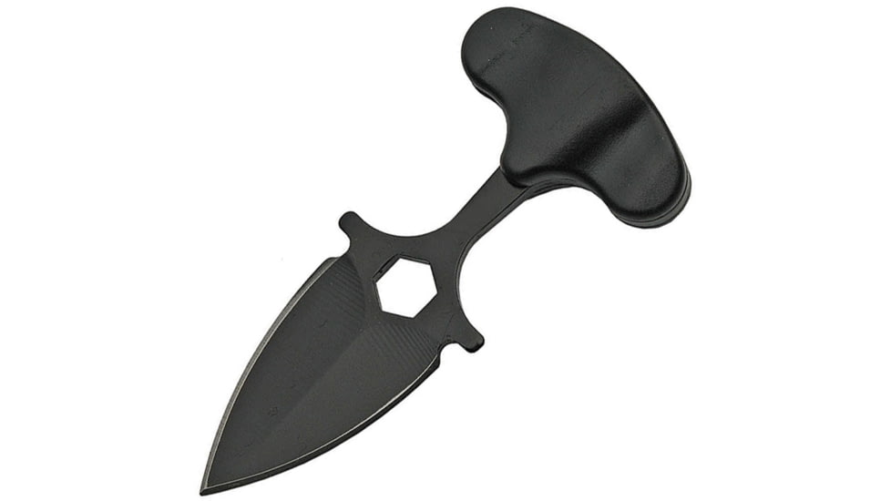 China Made Skull Push Dagger Knife, 1.5 black finish double edge stainless dagger bla, Black synthetic handle, 211502
