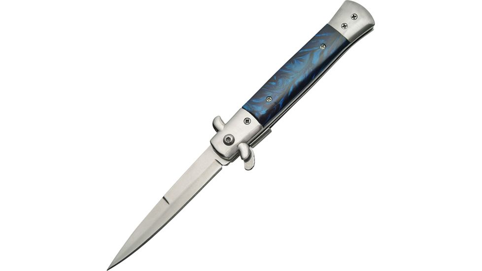 China Made Stiletto Blue A/O Folding Knife,4in,Stainless Steel CN300342BL