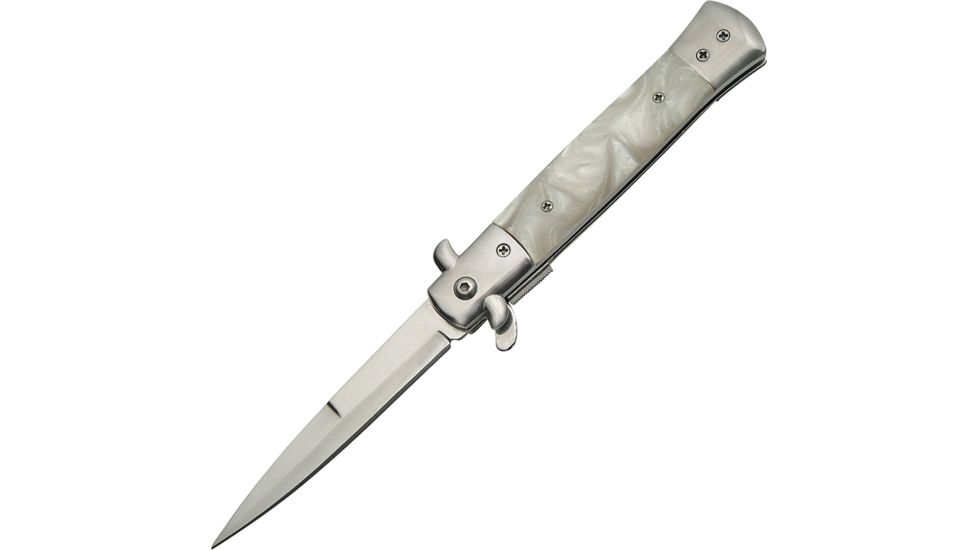 China Made Stiletto White A/O Folding Knife,4in,Stainless Steel CN300342WH
