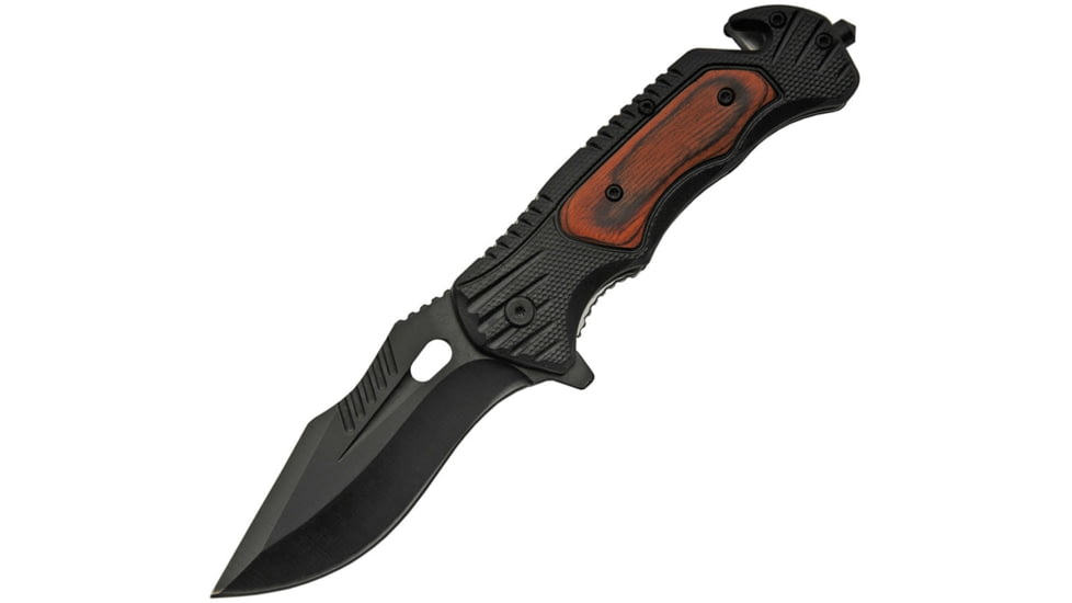China Made Tactical Linerlock A/O Folding Knife, 5in Closed, 3.5in Black SS Drop Point, Black ABS, Black, 300441