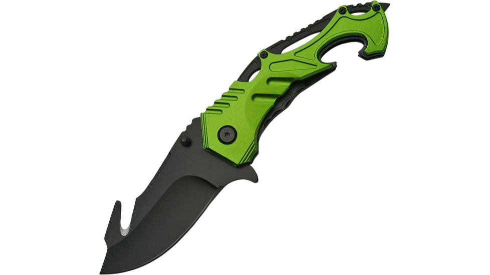 China Made Tactical Linerlock Green A/O Folding Knife,3.5in,Stainless Steel,Lime Green,Aluminum Handle CN300287GN