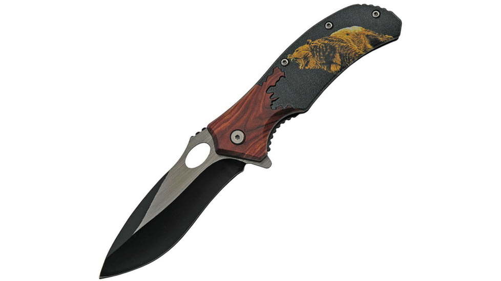 China Made Wildlife Linerlock Wolf A/O Folding Knife, 3.5 two-tone finish stainless blade, Plastic handle, 300496-WF