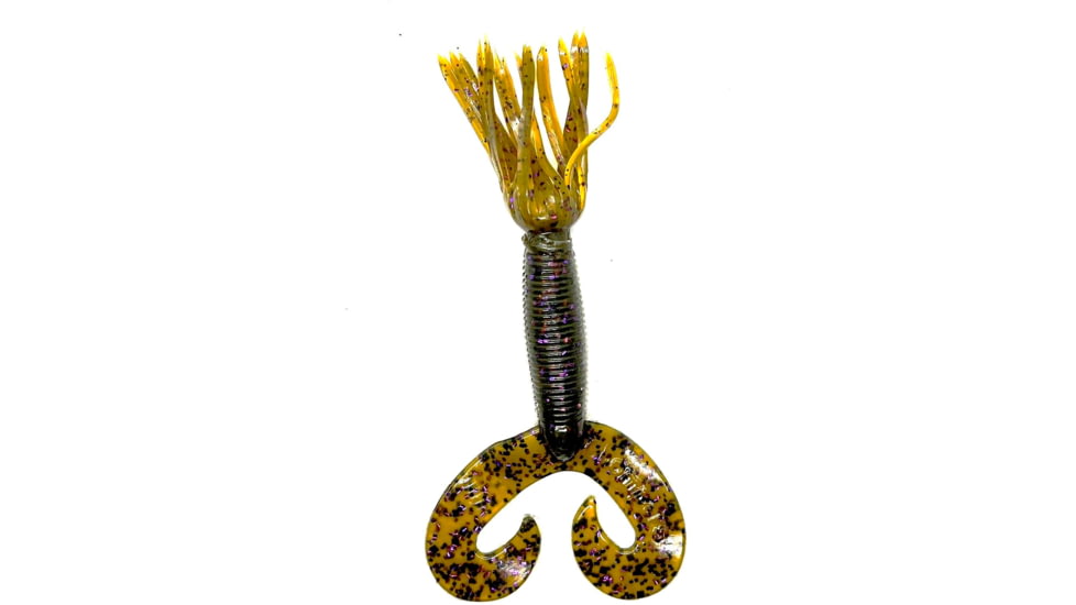 Chompers Skirted Grub Double Tail Grub, 1, 5in, Green Pumpkin/Purple Flake, HG5D10-35