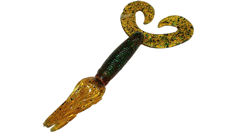 Chompers Skirted Grub Double Tail Grub, 1, 5in, Root Beer Green, HG5D10-10