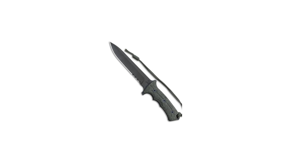 Chris Reeve Knives Green Beret Fixed Blade Knife, 7.00in, CPM S35VN, Spear Point Blade, Micarta, Gray Handle, Serr, Gray/Black, 12.375 inch, BHQ-7853