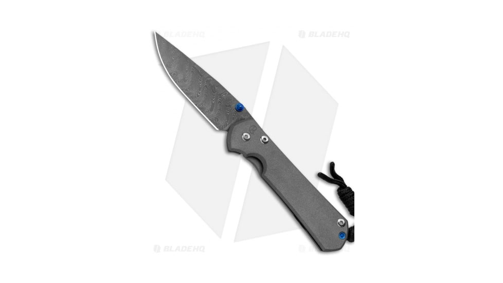 Chris Reeve Knives Small Sebenza 31 Folding Knife, 2.94in, Damascus, Drop Point Blade, Titanium, Gray Handle, Double Lug, Damascus, Gray/Black, 6.875 inch, BHQ-135696