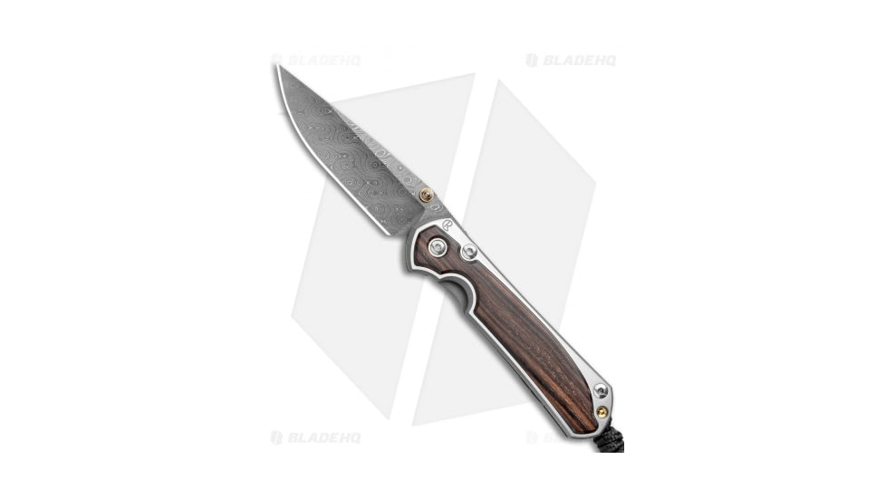 Chris Reeve Knives Small Sebenza 31 Folding Knife, 2.94in, Damascus, Drop Point Blade, Wood, Brown Handle, Raindrop Damascus, Brown/Black, 6.875 inch, BHQ-99008