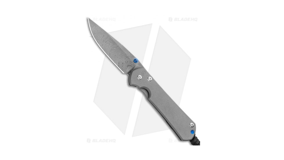 Chris Reeve Knives Small Sebenza 31 Folding Knife, 2.94in, Damascus, Drop Point Blade, Titanium, Gray Handle, Boomerang Damascus, Gray/Black, 6.875 inch, BHQ-99035