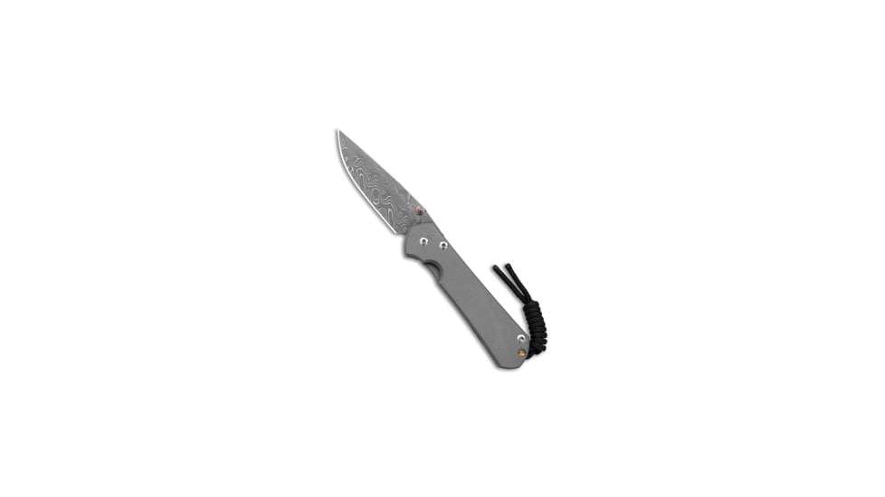 Chris Reeve Knives Small Sebenza 31 Folding Knife, 2.94in, Damascus, Drop Point Blade, Titanium, Gray Handle, Double Gold Lug, Gray/Black, 6.875 inch, BHQ-180290