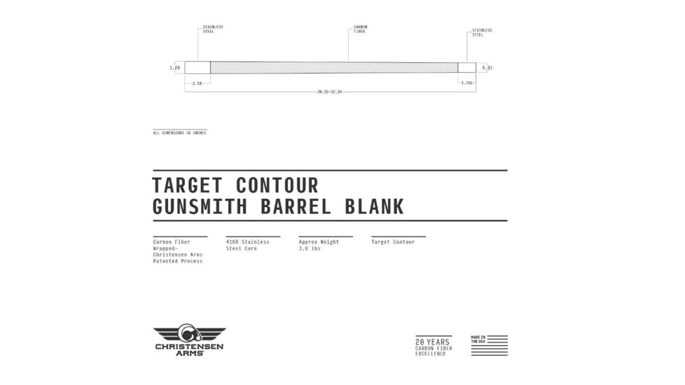 Christensen Arms Rem 700 Gunsmith Rifle Barrel,Blank, Carbon Fiber/Grey, 24 in,1/10,308Cal CA10383-24-10-308CAL