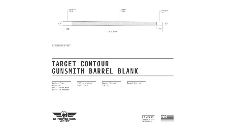 Christensen Arms Rem 700 Gunsmith Rifle Barrel,Blank, Carbon Fiber/Grey, 24 in,1/8,264Cal CA10383-24-08-264CAL