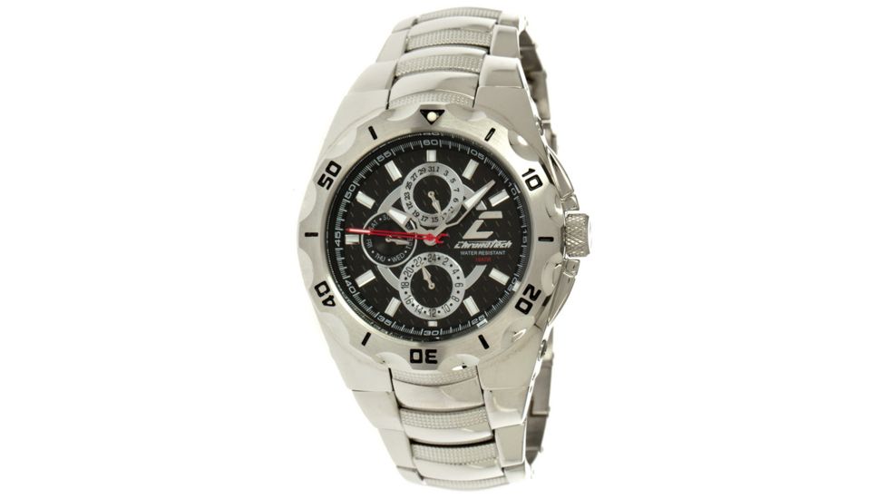 Chronotech Active 7935 Men's Watch - Chrome Stainless Steel Band, Black Face Ct.7935cm/42m