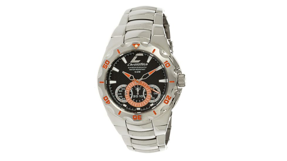 Chronotech Active 7922  Watch - Stainless Steel, Orange Markers, Chrome Band, Black Face Ct.7922am/32m