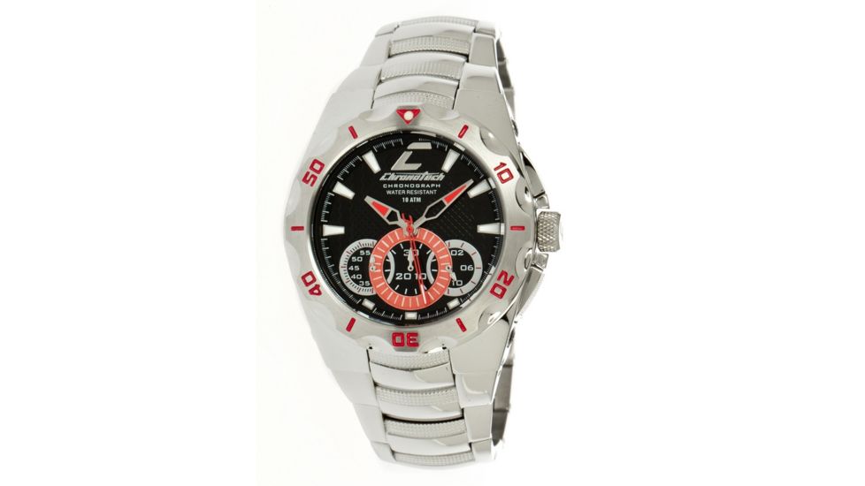Chronotech Active 7922  Watch - Stainless Steel, Red Markers Band, Black Face Ct.7922am/34m