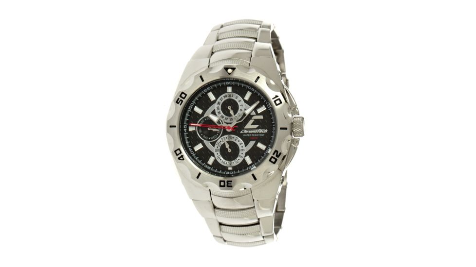 Chronotech Active 7935  Watch - Chrome Stainless Steel Band, Black Face Ct.7935cm/42m