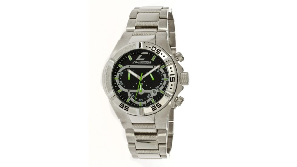 Chronotech Active Metal Gear 7141  Watch - Stainless Steel Band, Lime Hands, Black Face Ct.7141m/05m