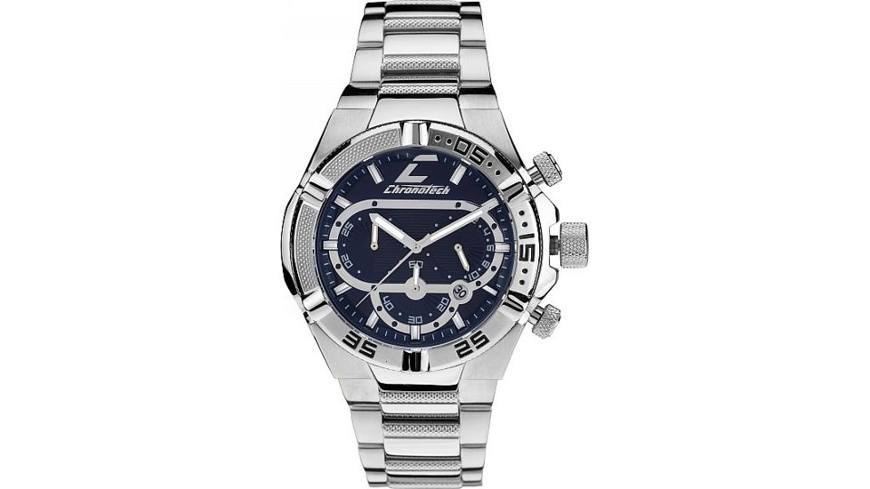 Chronotech Active Metal Gear 7141  Watch - Stainless Steel Band, Navy Face Ct.7141m/03m