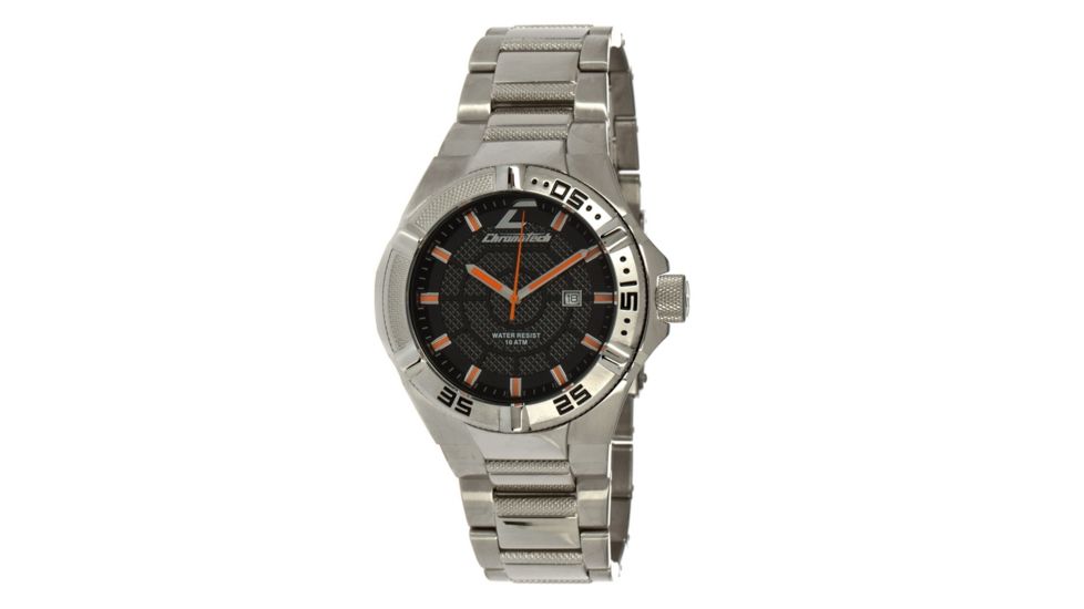 Chronotech Active Metal Gear 7142  Watch - Stainless Steel Band, Orange Hands, Black Face Ct.7142m/05m