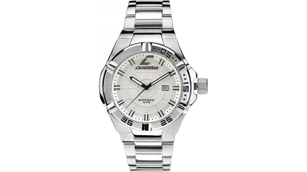 Chronotech Active Metal Gear 7142  Watch - Stainless Steel Band, White Face Ct.7142m/06m