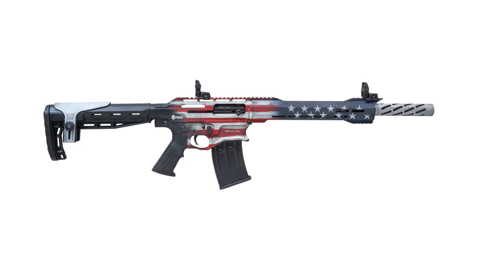 Citadel Boss25 CA Compliant 3in Tactical Semi-Auto Shotgun, 12 Gauge, 20in BBL, Synthetic Us Flag Stock, Black, CBOSS2512-USA-CA