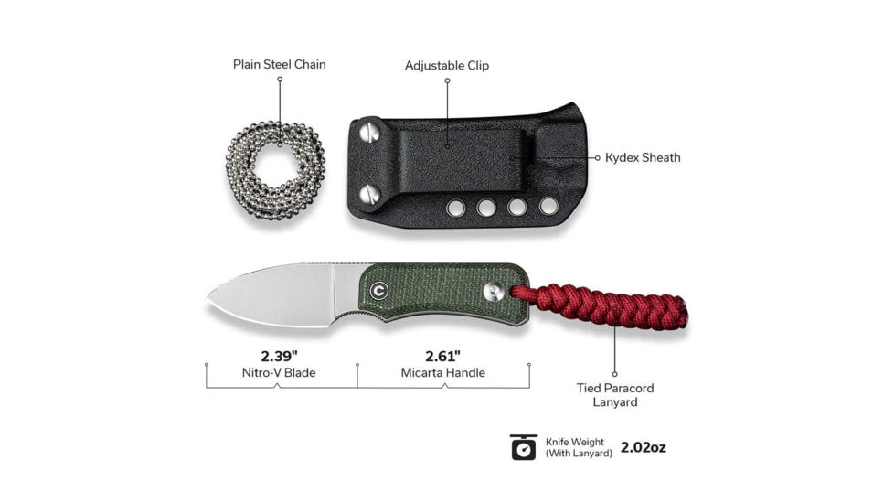 CIVIVI Baby Banter Fixed Blade Knife, 2.39 in, Nitro-V Steel Stonewashed Blade, Drop Point Blade, Canvas Micarta Green Handle, C23045-2