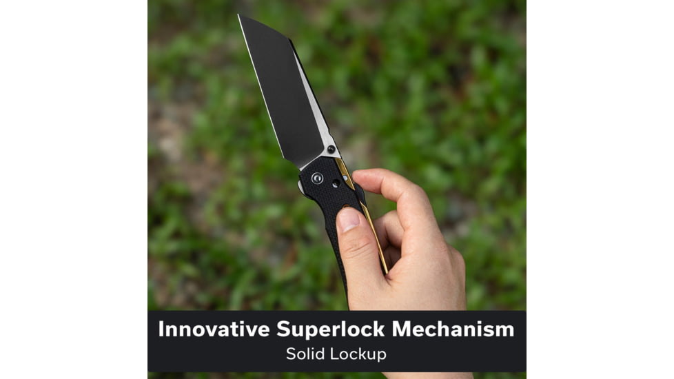 CIVIVI Buster Fg Thumb Stud &amp; Superlock Knife Black Coarse G10 Handle 4.2inch Black Stonewashed Nitro-v Blade, Satin Flat - C24052-1