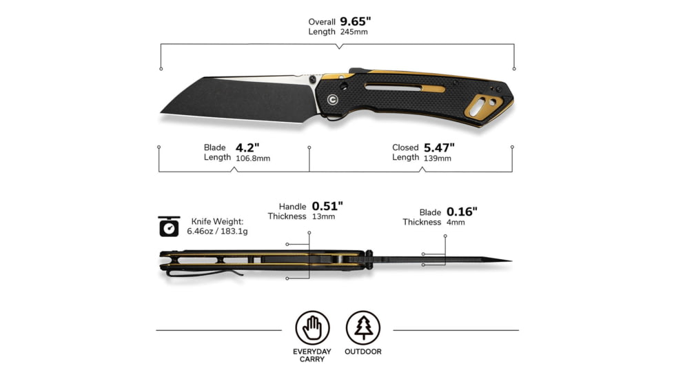 CIVIVI Buster Fg Thumb Stud &amp; Superlock Knife Black Coarse G10 Handle 4.2inch Black Stonewashed Nitro-v Blade, Satin Flat - C24052-1