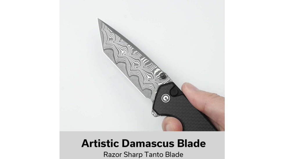 CIVIVI Button Lock Brazen Flipper &amp; Thumb Stud Knife Twill Carbon Fiber Overlay On Black G10 Handle 3.46inch Damascus Blade