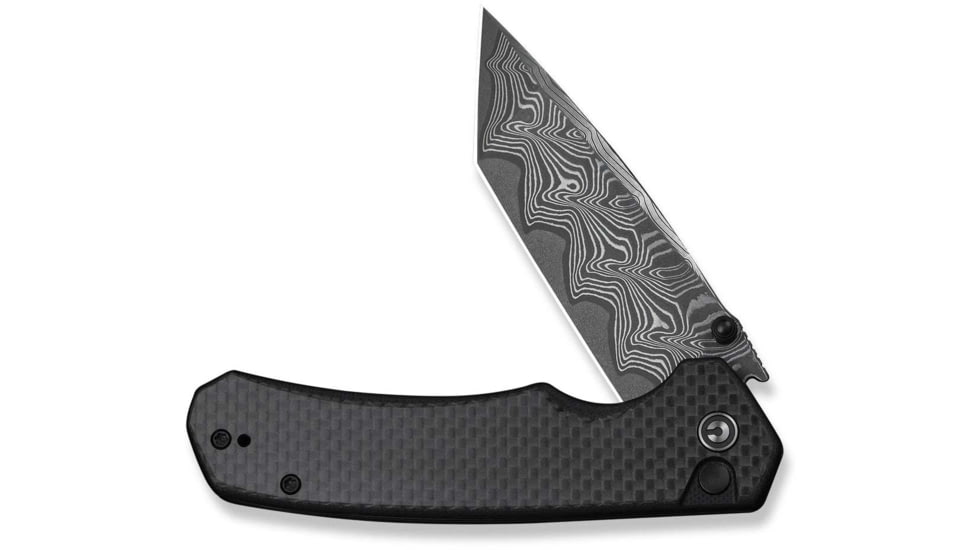 CIVIVI Button Lock Brazen Flipper &amp; Thumb Stud Knife Twill Carbon Fiber Overlay On Black G10 Handle 3.46inch Damascus Blade