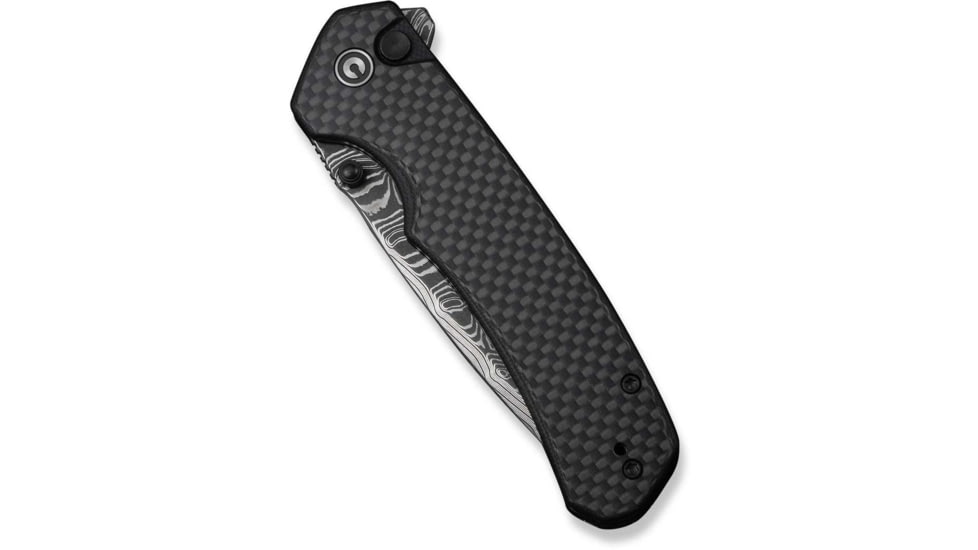 CIVIVI Button Lock Brazen Flipper &amp; Thumb Stud Knife Twill Carbon Fiber Overlay On Black G10 Handle 3.46inch Damascus Blade