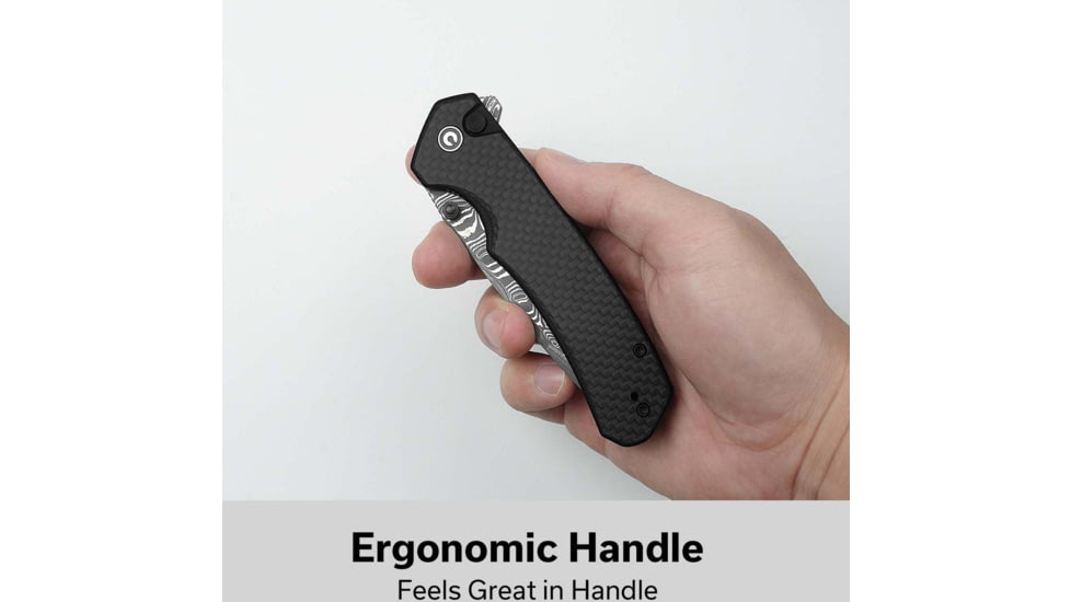 CIVIVI Button Lock Brazen Flipper &amp; Thumb Stud Knife Twill Carbon Fiber Overlay On Black G10 Handle 3.46inch Damascus Blade