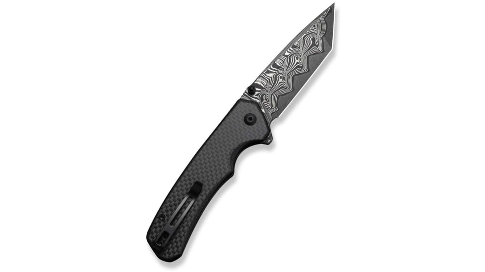 CIVIVI Button Lock Brazen Flipper &amp; Thumb Stud Knife Twill Carbon Fiber Overlay On Black G10 Handle 3.46inch Damascus Blade