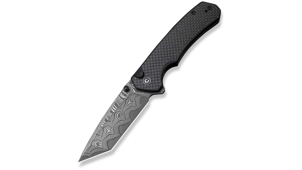 CIVIVI Button Lock Brazen Flipper &amp; Thumb Stud Knife Twill Carbon Fiber Overlay On Black G10 Handle 3.46inch Damascus Blade