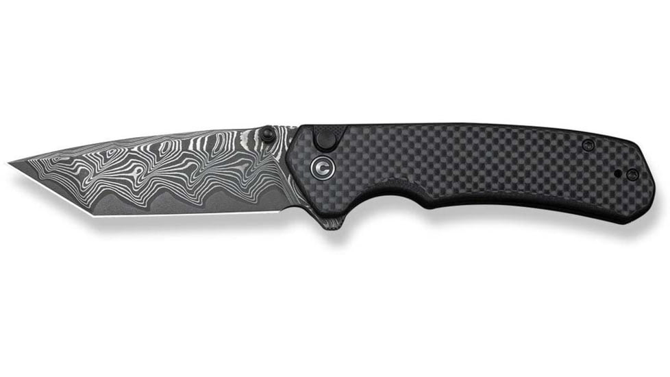 CIVIVI Button Lock Brazen Flipper &amp; Thumb Stud Knife Twill Carbon Fiber Overlay On Black G10 Handle 3.46inch Damascus Blade