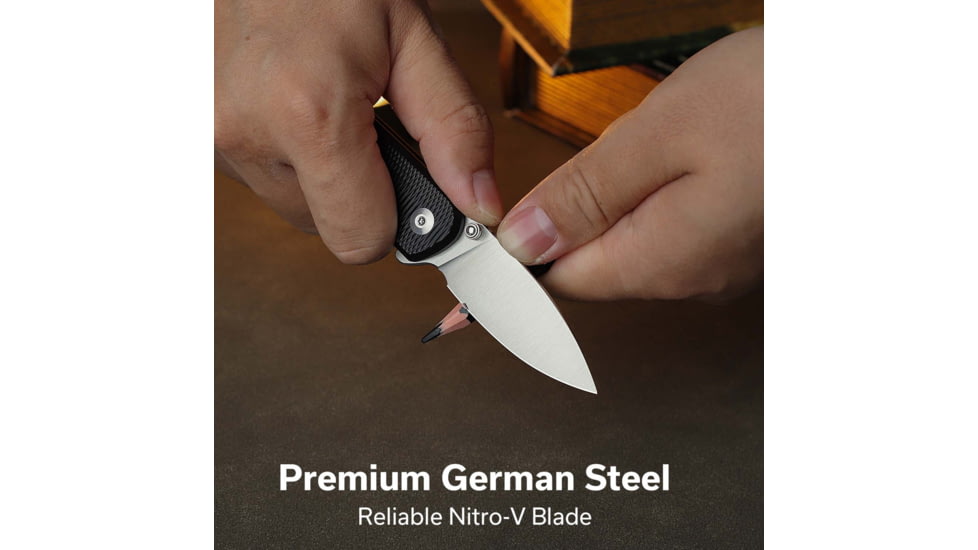 CIVIVI Mini Shakan Flipper &amp; Thumb Stud &amp; Button Lock Knife Ripple Patterned Black Aluminum Handle 2.48inch Satin Finished Nitro-v Blade