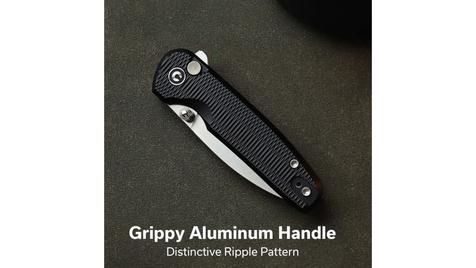 CIVIVI Mini Shakan Flipper &amp; Thumb Stud &amp; Button Lock Knife Ripple Patterned Black Aluminum Handle 2.48inch Satin Finished Nitro-v Blade
