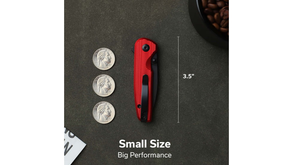 CIVIVI Mini Shakan Flipper &amp; Thumb Stud &amp; Button Lock Knife Ripple Patterned Red Aluminum Handle 2.48inch Black Stonewashed Nitro-v Blade