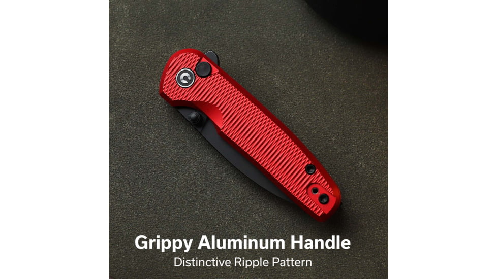 CIVIVI Mini Shakan Flipper &amp; Thumb Stud &amp; Button Lock Knife Ripple Patterned Red Aluminum Handle 2.48inch Black Stonewashed Nitro-v Blade
