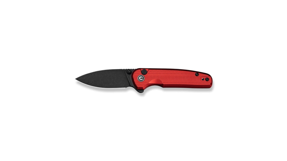 CIVIVI Mini Shakan Flipper &amp; Thumb Stud &amp; Button Lock Knife Ripple Patterned Red Aluminum Handle 2.48inch Black Stonewashed Nitro-v Blade