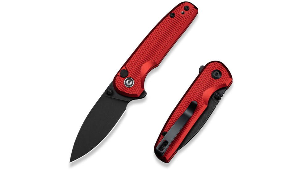 CIVIVI Mini Shakan Flipper &amp; Thumb Stud &amp; Button Lock Knife Ripple Patterned Red Aluminum Handle 2.48inch Black Stonewashed Nitro-v Blade