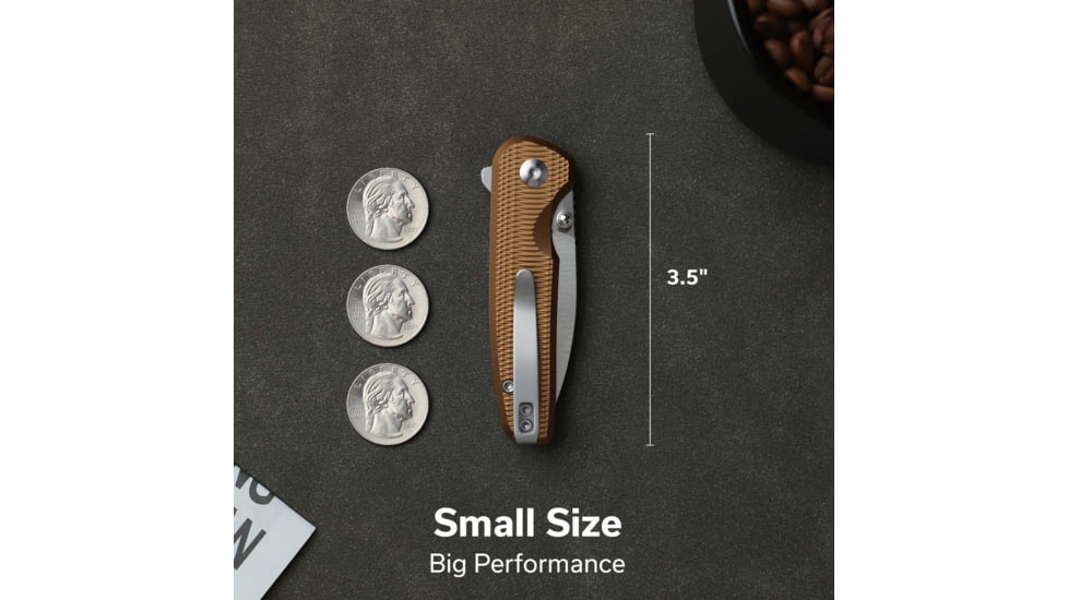 CIVIVI Mini Shakan Flipper &amp; Thumb Stud &amp; Button Lock Knife Ripple Patterned Coyote Brown Aluminum Handle 2.48inch Satin Finished Nitro-v Blade
