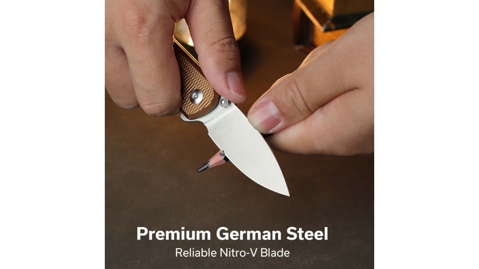 CIVIVI Mini Shakan Flipper &amp; Thumb Stud &amp; Button Lock Knife Ripple Patterned Coyote Brown Aluminum Handle 2.48inch Satin Finished Nitro-v Blade