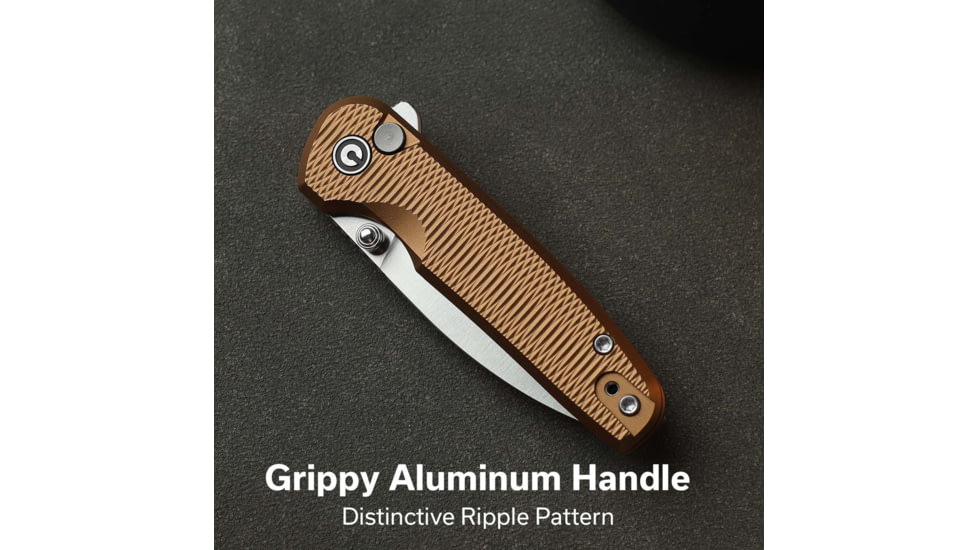 CIVIVI Mini Shakan Flipper &amp; Thumb Stud &amp; Button Lock Knife Ripple Patterned Coyote Brown Aluminum Handle 2.48inch Satin Finished Nitro-v Blade