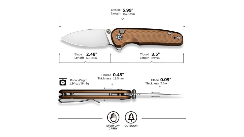 CIVIVI Mini Shakan Flipper &amp; Thumb Stud &amp; Button Lock Knife Ripple Patterned Coyote Brown Aluminum Handle 2.48inch Satin Finished Nitro-v Blade