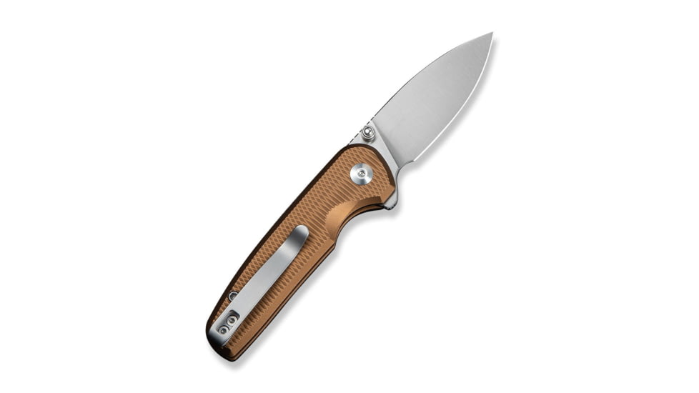 CIVIVI Mini Shakan Flipper &amp; Thumb Stud &amp; Button Lock Knife Ripple Patterned Coyote Brown Aluminum Handle 2.48inch Satin Finished Nitro-v Blade